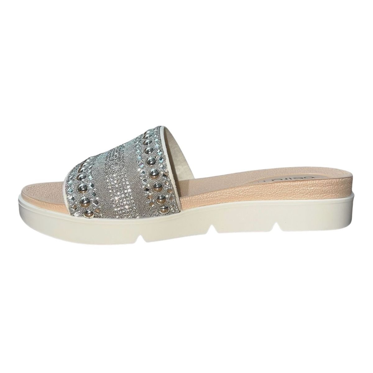 Sandália Flatform Slide com Pedrarias Feminino Beira Rio 8387.538 Creme Prata 4