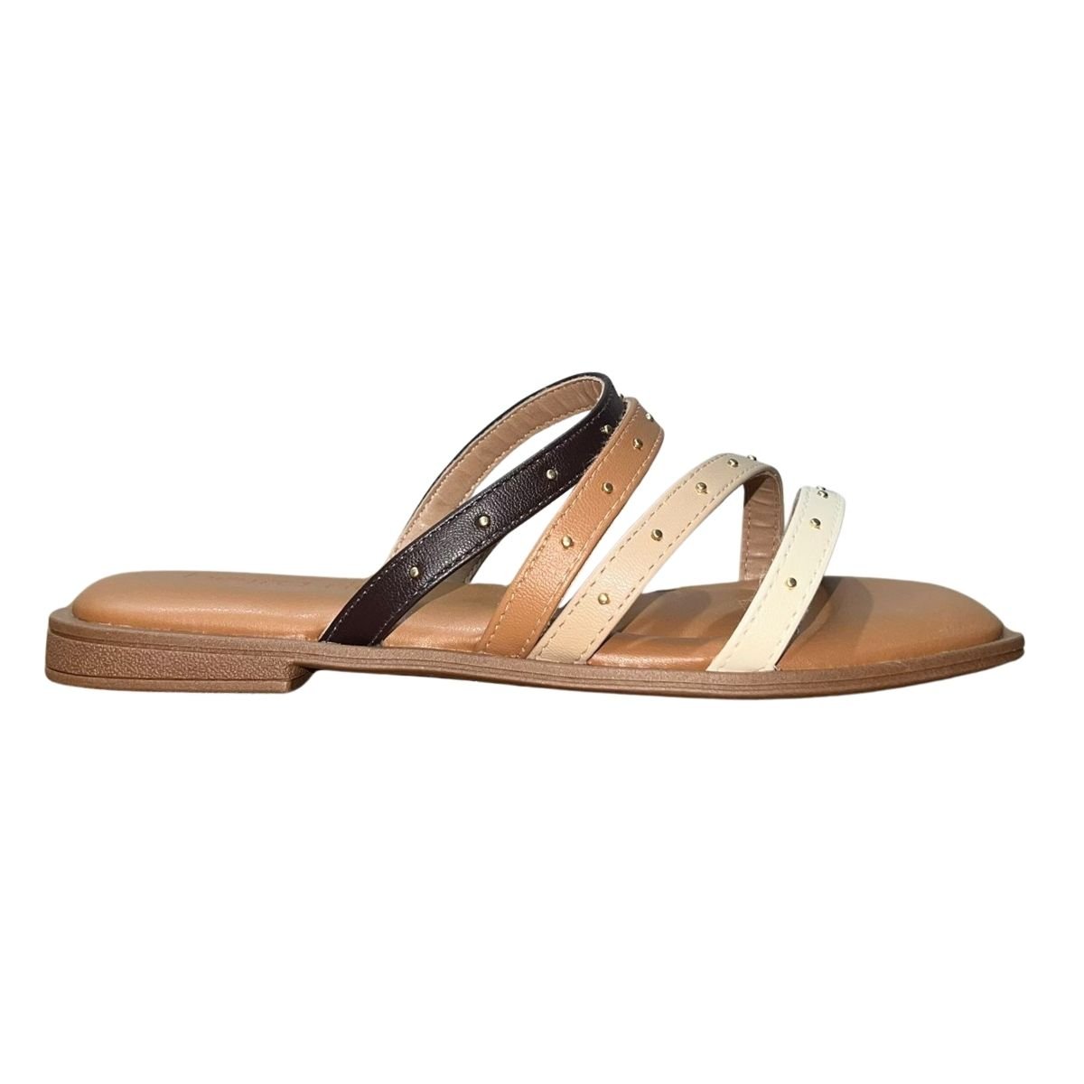 Sandália Rasteira Slide de Tiras com Pedrarias Feminino Beira Rio 8550.102 Marrom