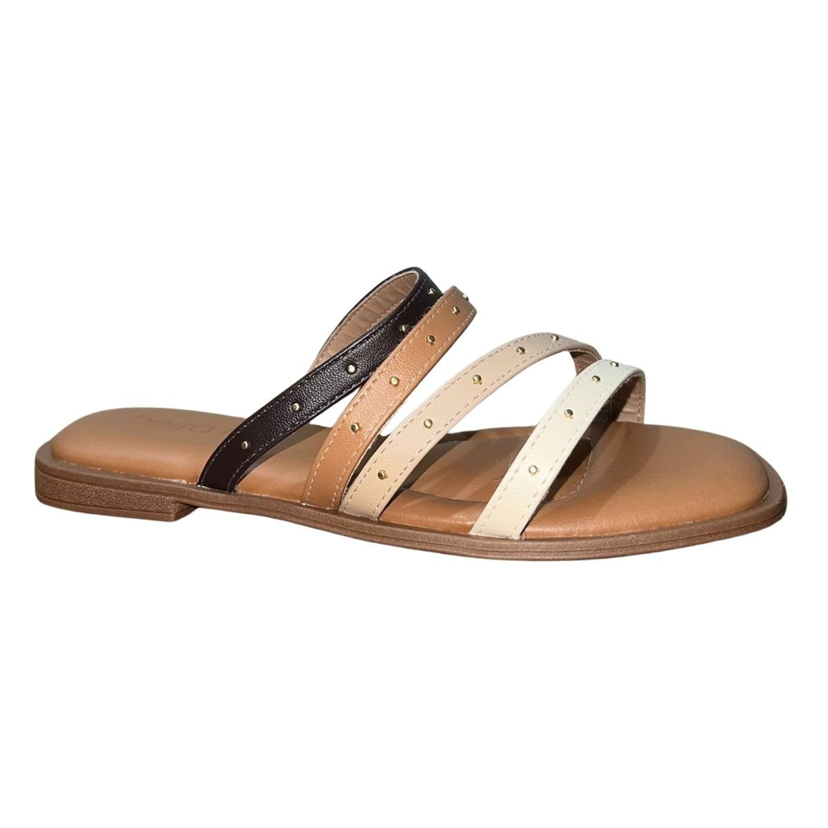 Sandália Rasteira Slide de Tiras com Pedrarias Feminino Beira Rio 8550.102 Marrom Marrom 2