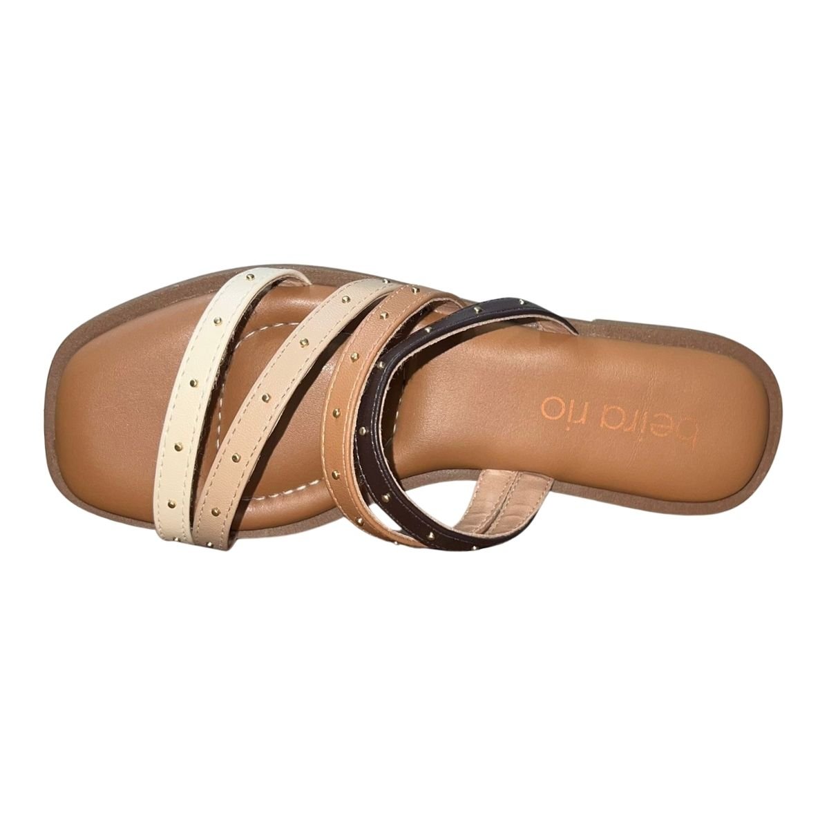 Sandália Rasteira Slide de Tiras com Pedrarias Feminino Beira Rio 8550.102 Marrom Marrom 3