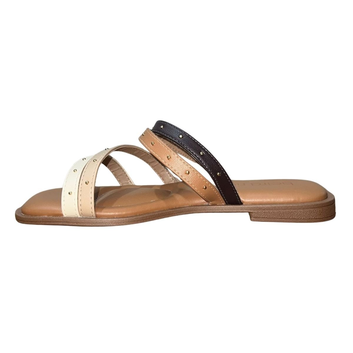 Sandália Rasteira Slide de Tiras com Pedrarias Feminino Beira Rio 8550.102 Marrom Marrom 4