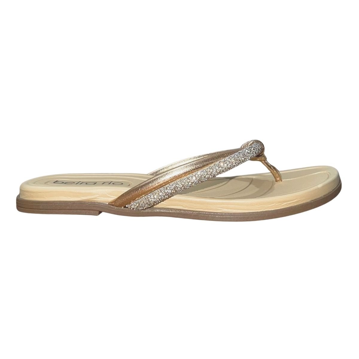 Chinelo Rasteiro com Tira Strass Feminino Beira Rio 8507.115 Dourado