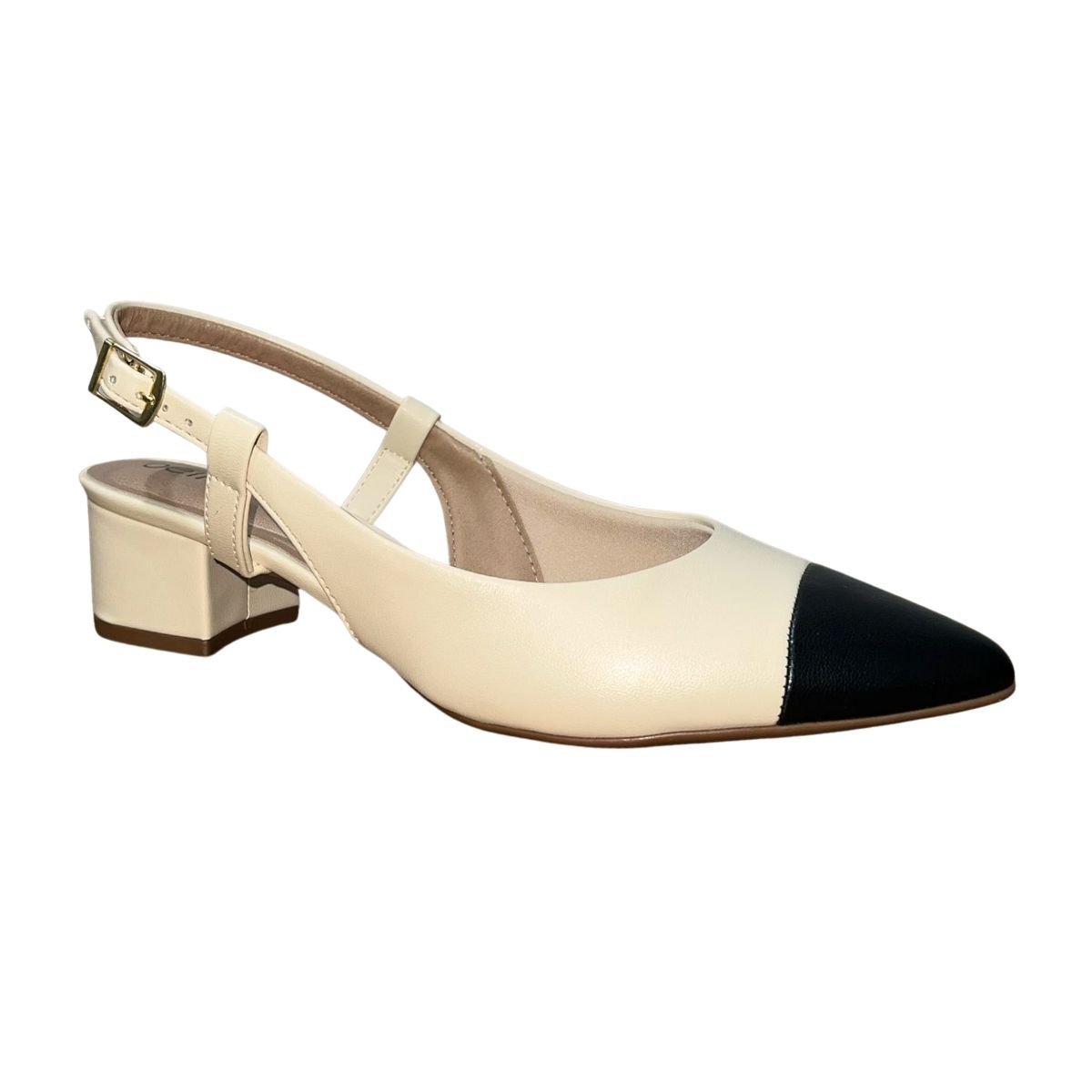 Scarpin Slingback de Salto Bloco Feminino Beira Rio 4182.226 Creme Creme 2