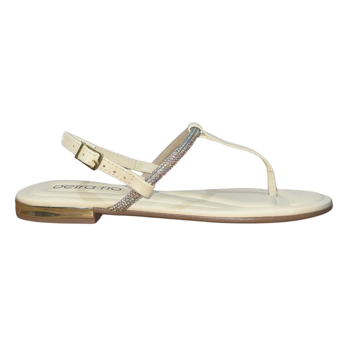 Sandália Rasteira com Pedrarias Feminino Beira Rio 8263.972 Creme