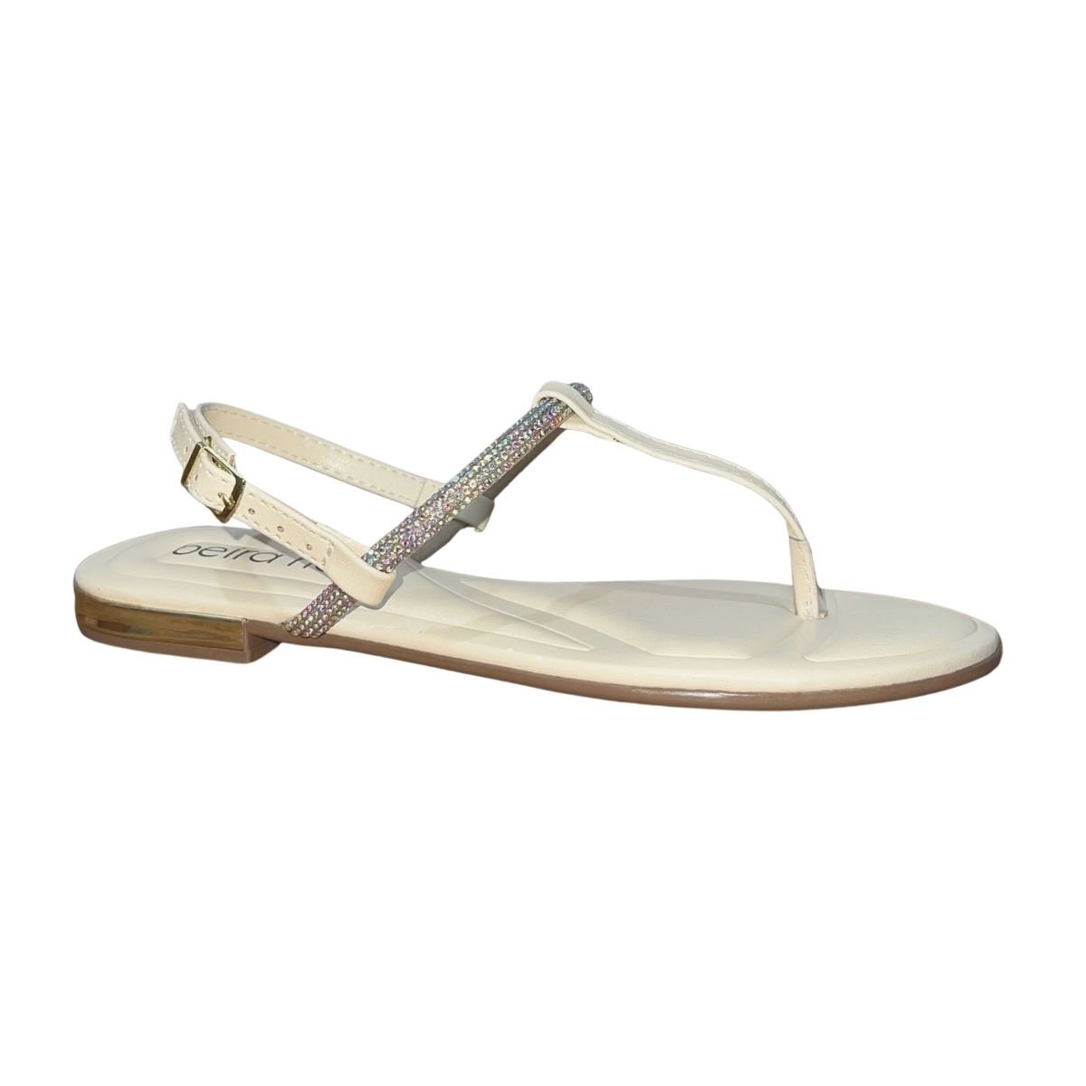 Sandália Rasteira com Pedrarias Feminino Beira Rio 8263.972 Creme Creme 2