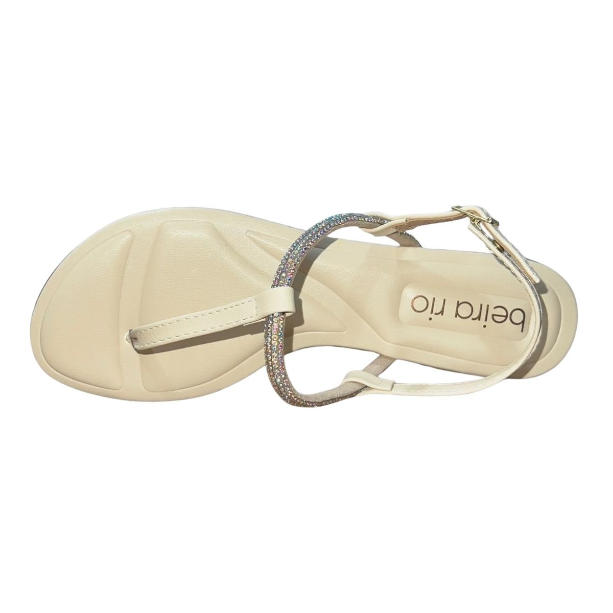 Sandália Rasteira com Pedrarias Feminino Beira Rio 8263.972 Creme Creme 3