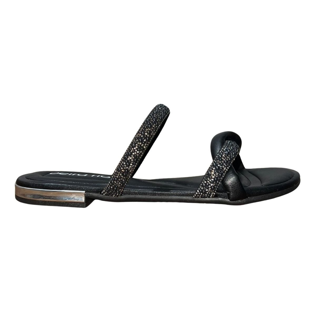 Sandália Rasteira Slide de Tiras com Pedrarias Feminino Beira Rio 8263.976 Preto