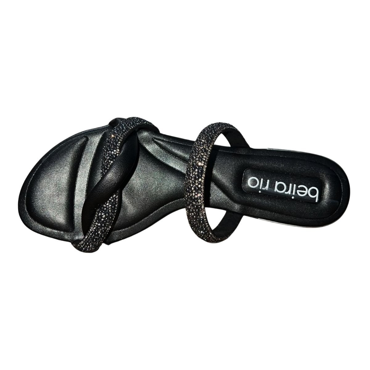 Sandália Rasteira Slide de Tiras com Pedrarias Feminino Beira Rio 8263.976 Preto Preto 3