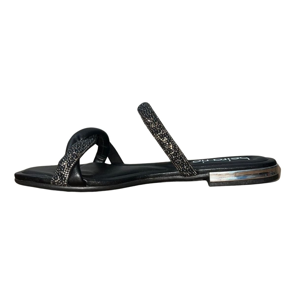 Sandália Rasteira Slide de Tiras com Pedrarias Feminino Beira Rio 8263.976 Preto Preto 4