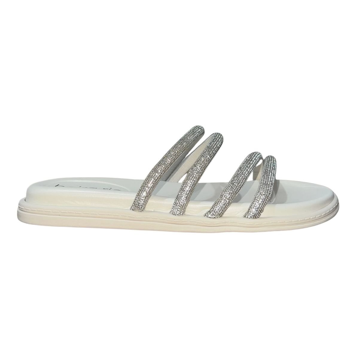 Sandália Rasteira Slide de Tiras com Pedrarias Feminino Beira Rio 8488.125 Branco