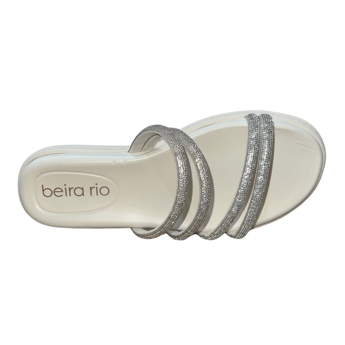 Sandália Rasteira Slide de Tiras com Pedrarias Feminino Beira Rio 8488.125 Branco Branco 3
