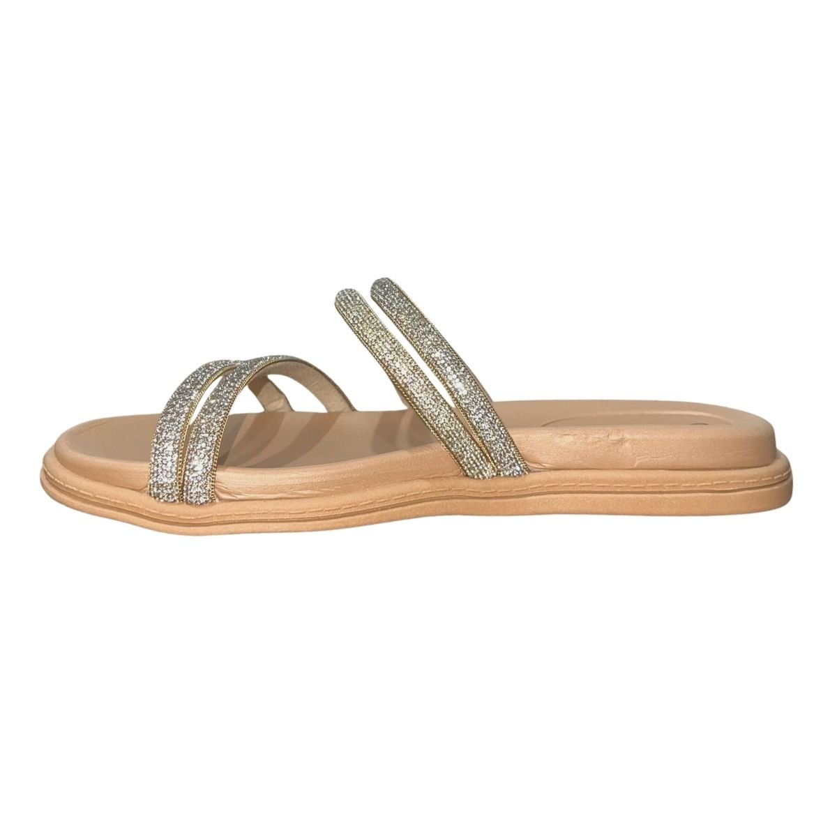 Sandália Rasteira Slide de Tiras com Pedrarias Feminino Beira Rio 8488.125 Bege Bege 4