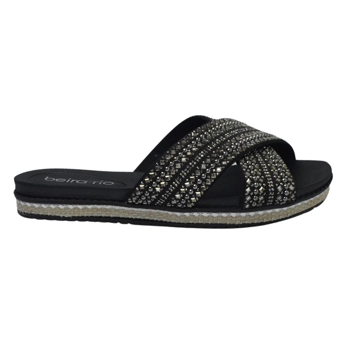 Sandália Flatform Slide com Pedrarias Feminino Beira Rio 8321.1754 Preto
