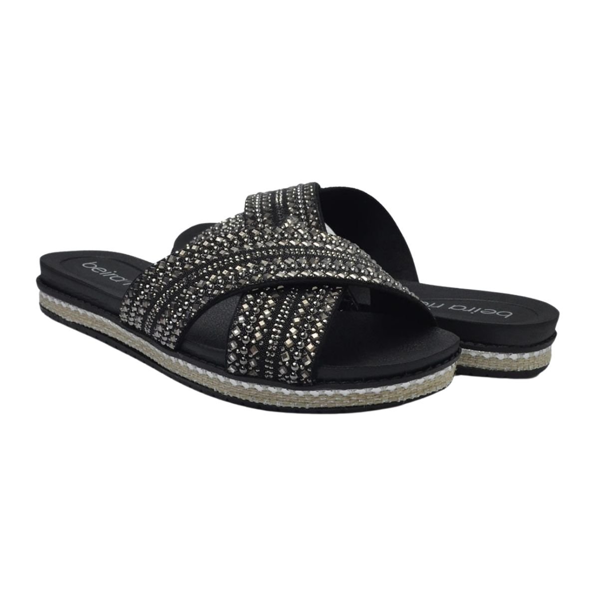 Sandália Flatform Slide com Pedrarias Feminino Beira Rio 8321.1754 Preto Preto 2
