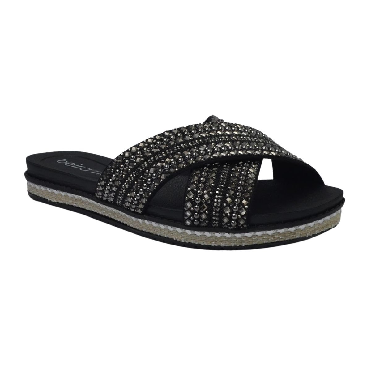 Sandália Flatform Slide com Pedrarias Feminino Beira Rio 8321.1754 Preto Preto 3