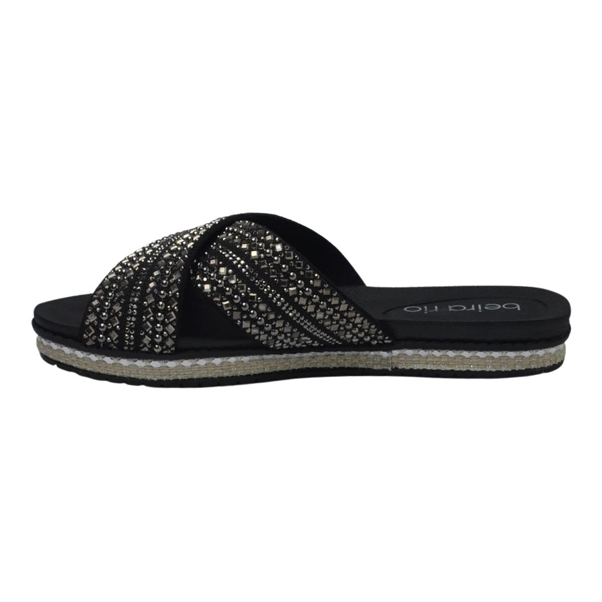 Sandália Flatform Slide com Pedrarias Feminino Beira Rio 8321.1754 Preto Preto 5