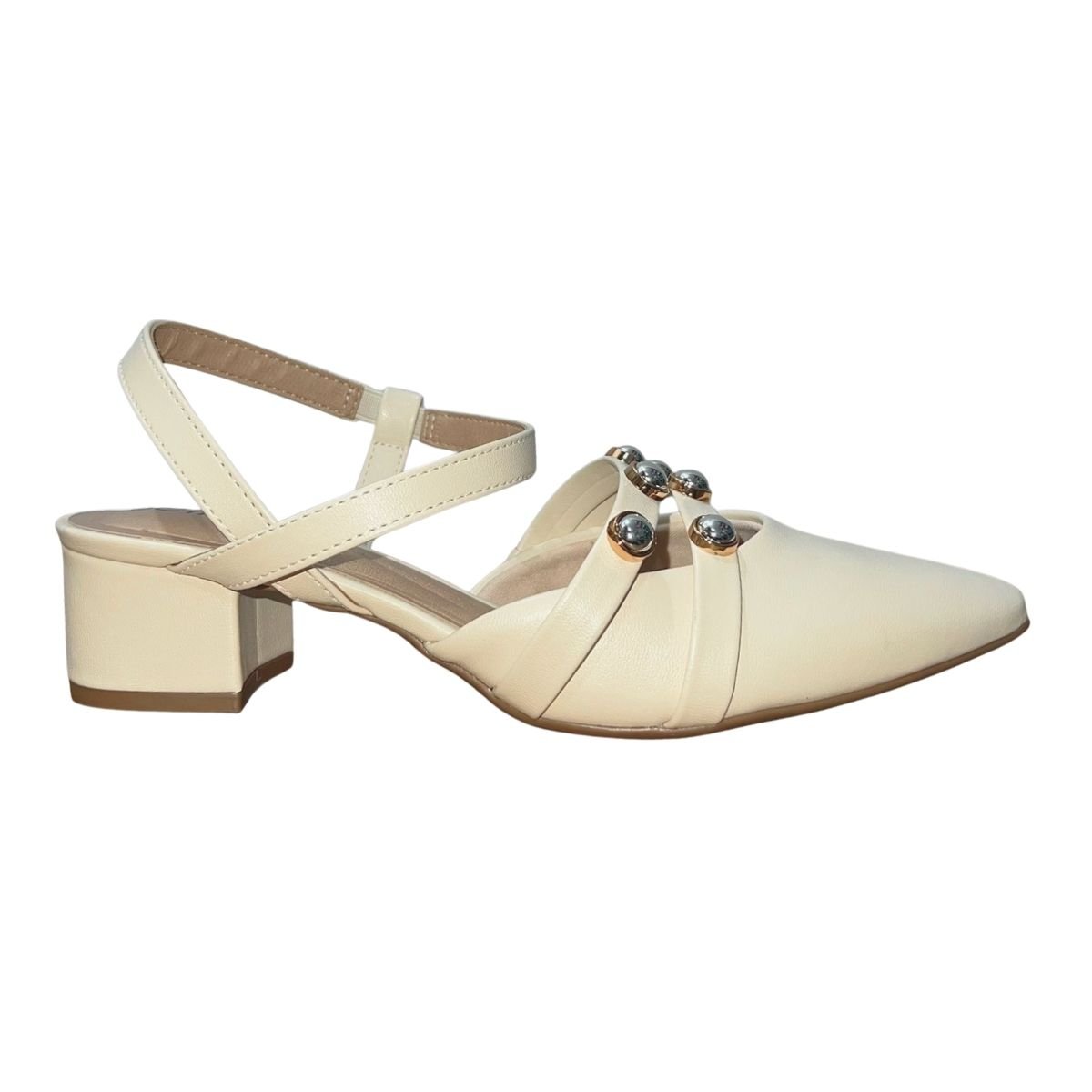 Scarpin Slingback de Salto Bloco com Pedrarias Feminino Beira Rio 4182.230 Creme