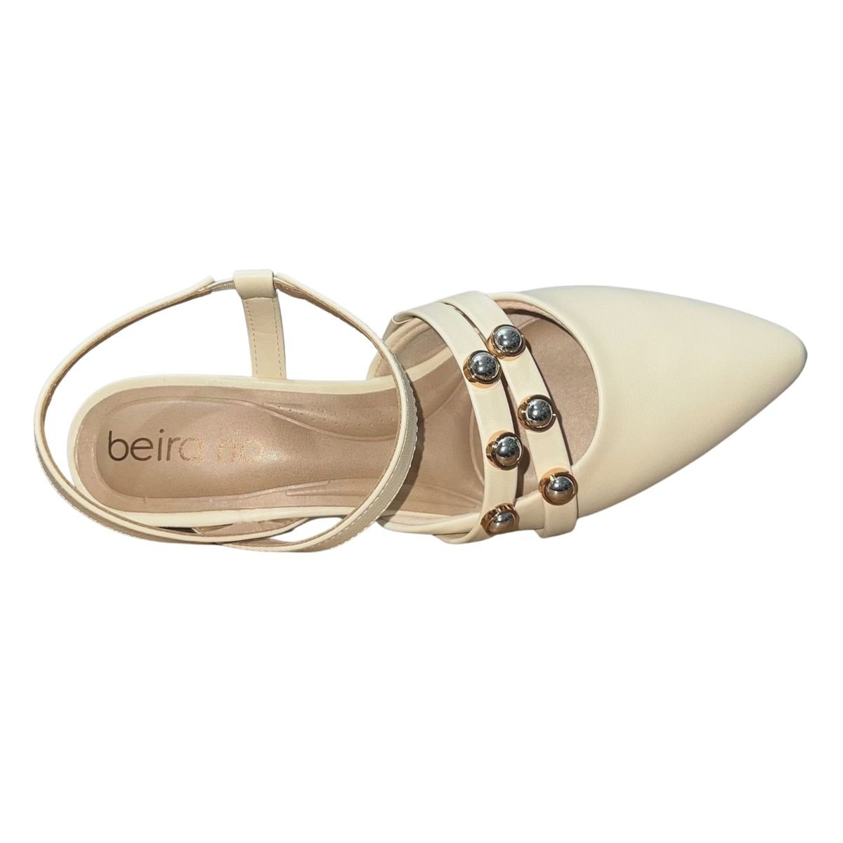 Scarpin Slingback de Salto Bloco com Pedrarias Feminino Beira Rio 4182.230 Creme Creme 3