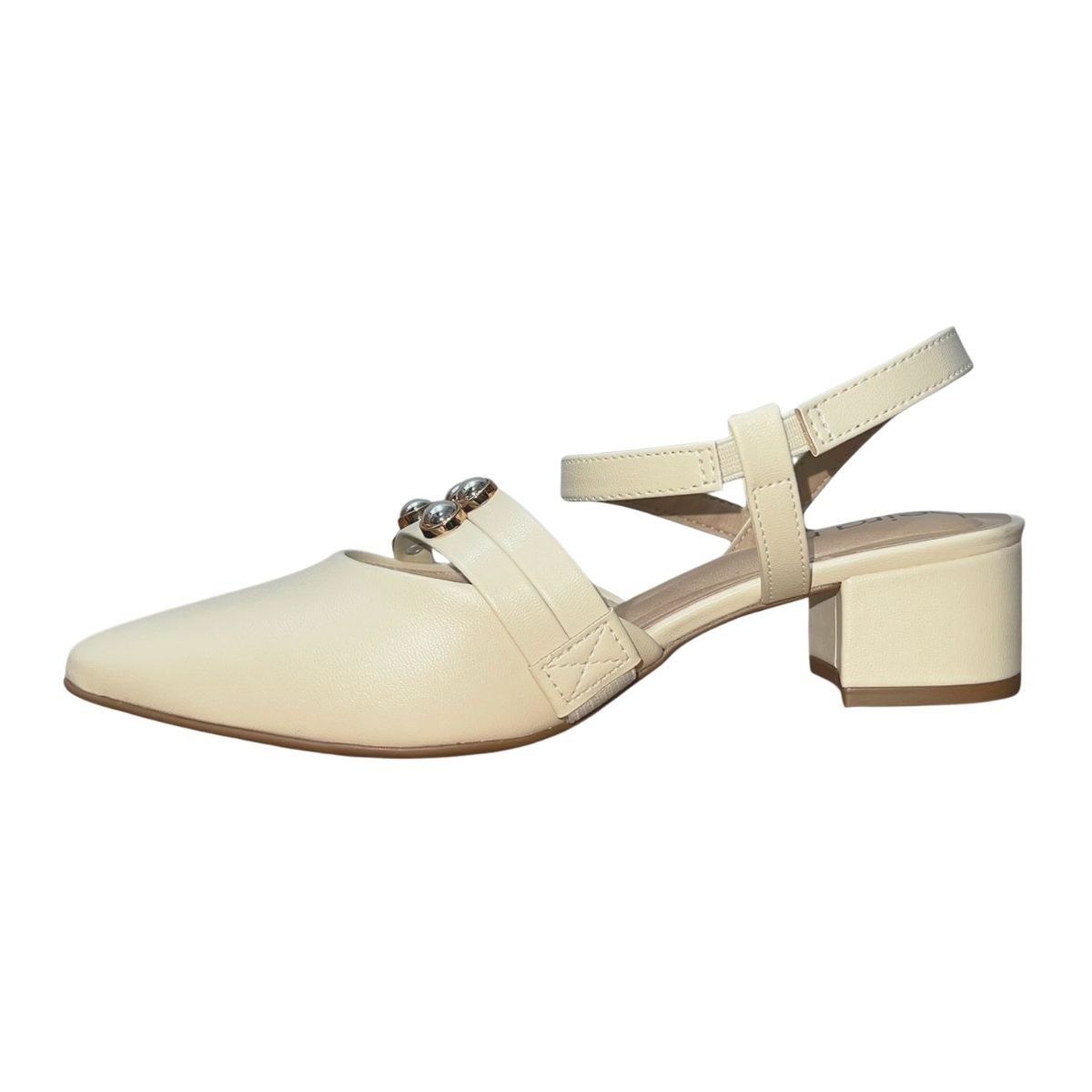 Scarpin Slingback de Salto Bloco com Pedrarias Feminino Beira Rio 4182.230 Creme Creme 4
