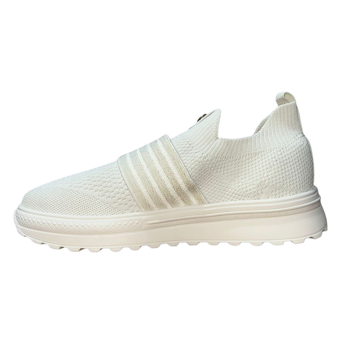 Tênis Slip On Casual Esportivo de Malha Feminno Moleca 5809.108 Branco Branco 5