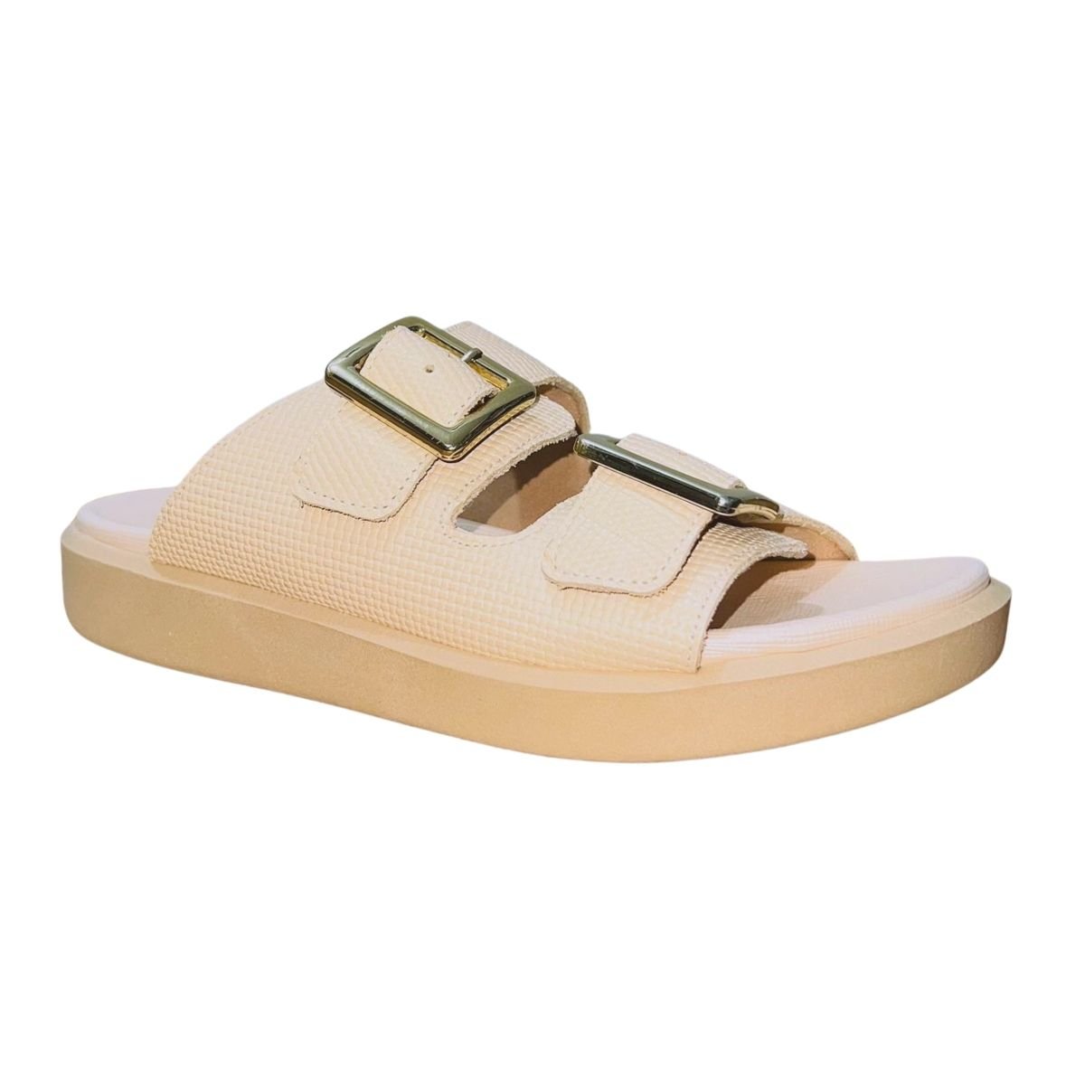 Tamanco Slide Flatform com Fivela de Couro Feminino Usaflex UC1402004 Bege Bege 2