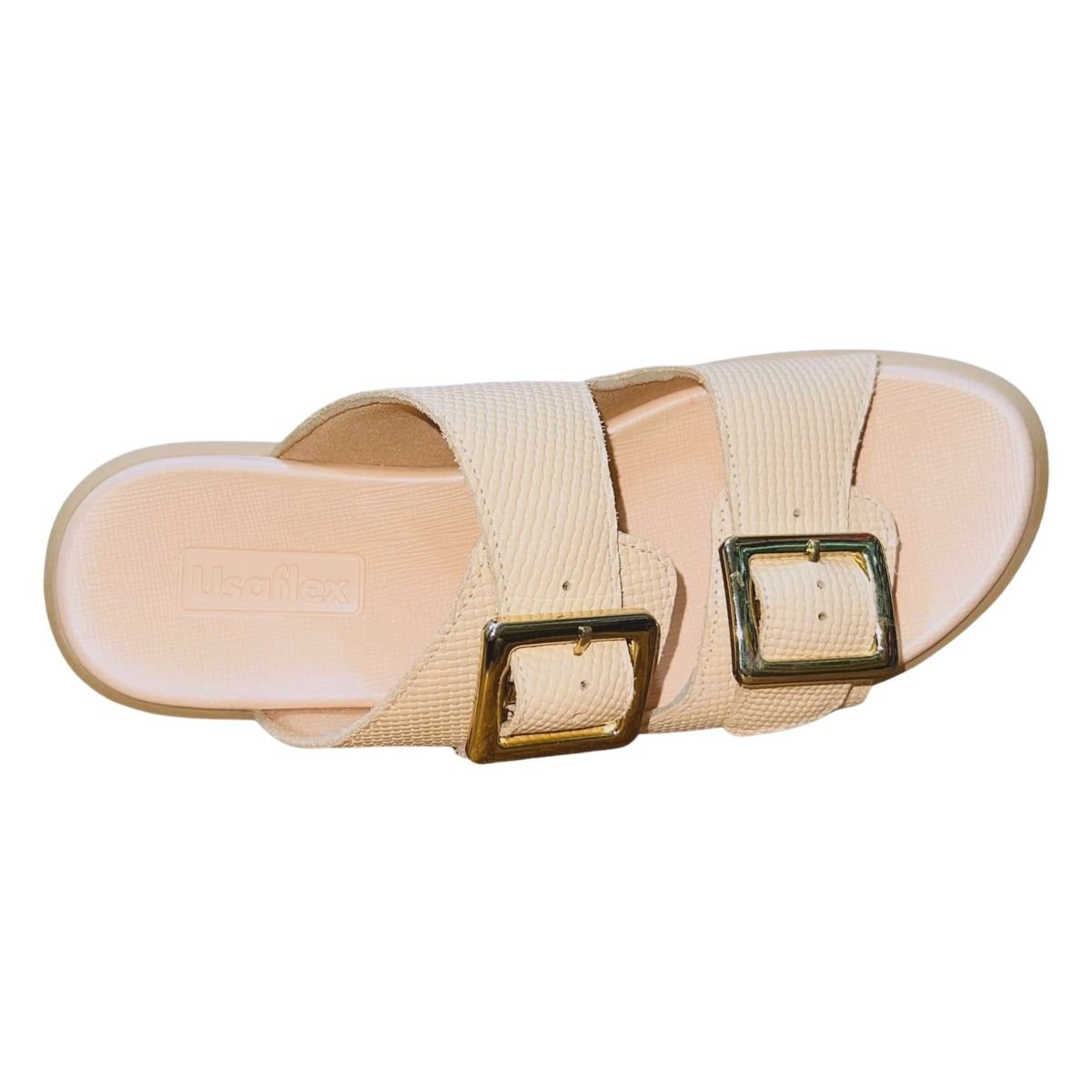 Tamanco Slide Flatform com Fivela de Couro Feminino Usaflex UC1402004 Bege Bege 3