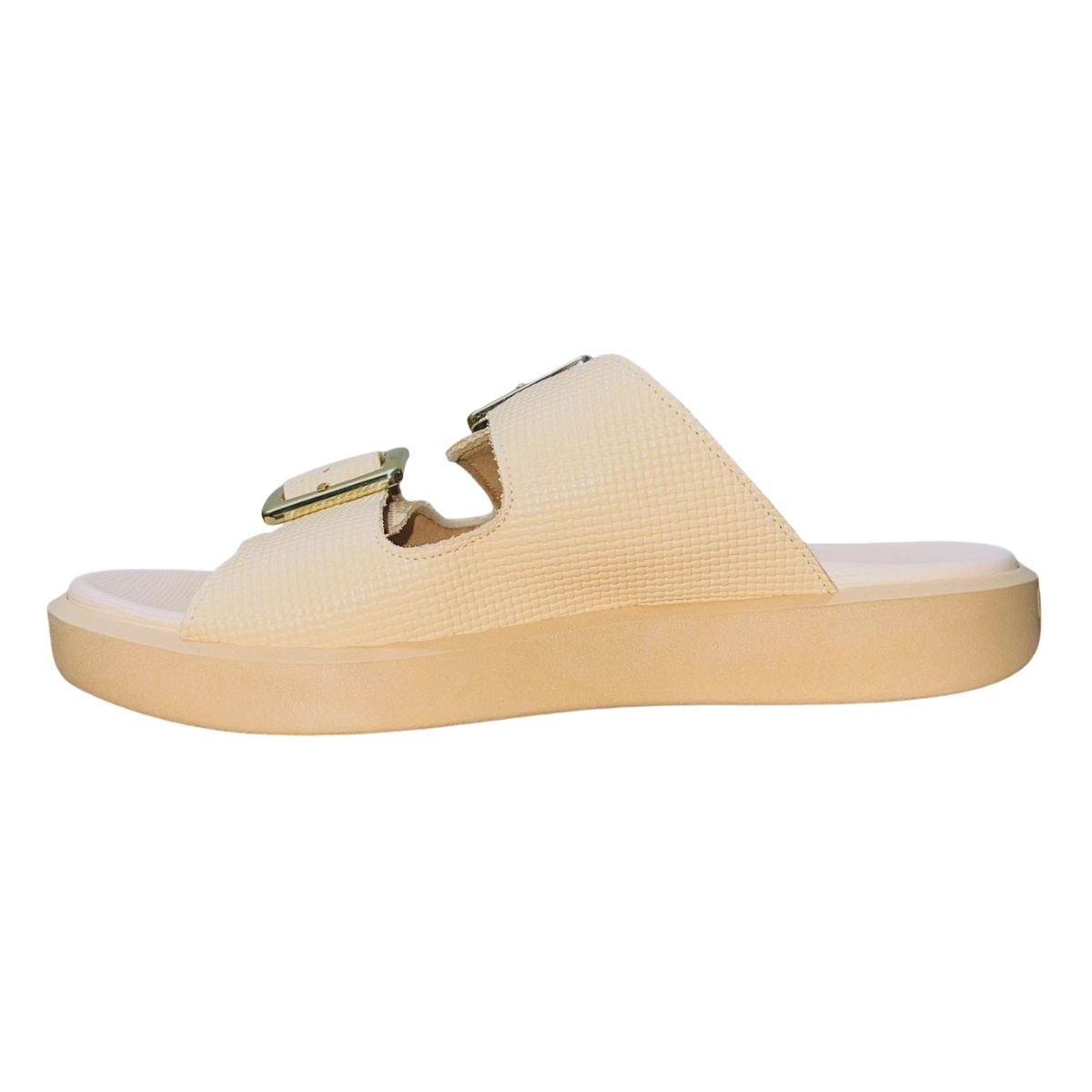 Tamanco Slide Flatform com Fivela de Couro Feminino Usaflex UC1402004 Bege Bege 4