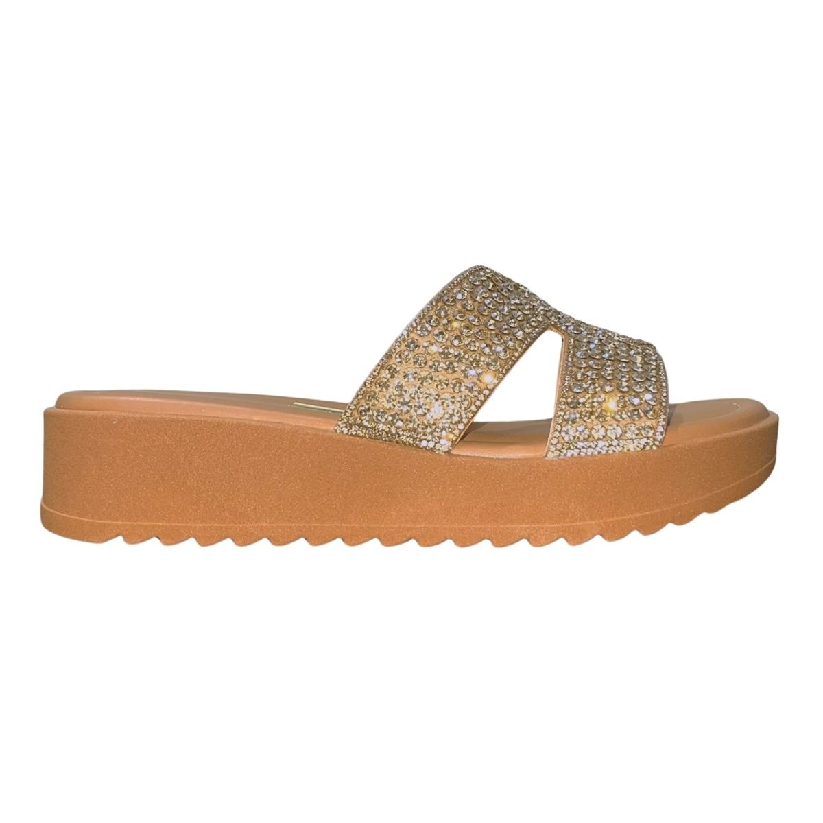 Sandália Flatform Slide com Pedrarias Feminino Vizzano 6492.334 Marrom