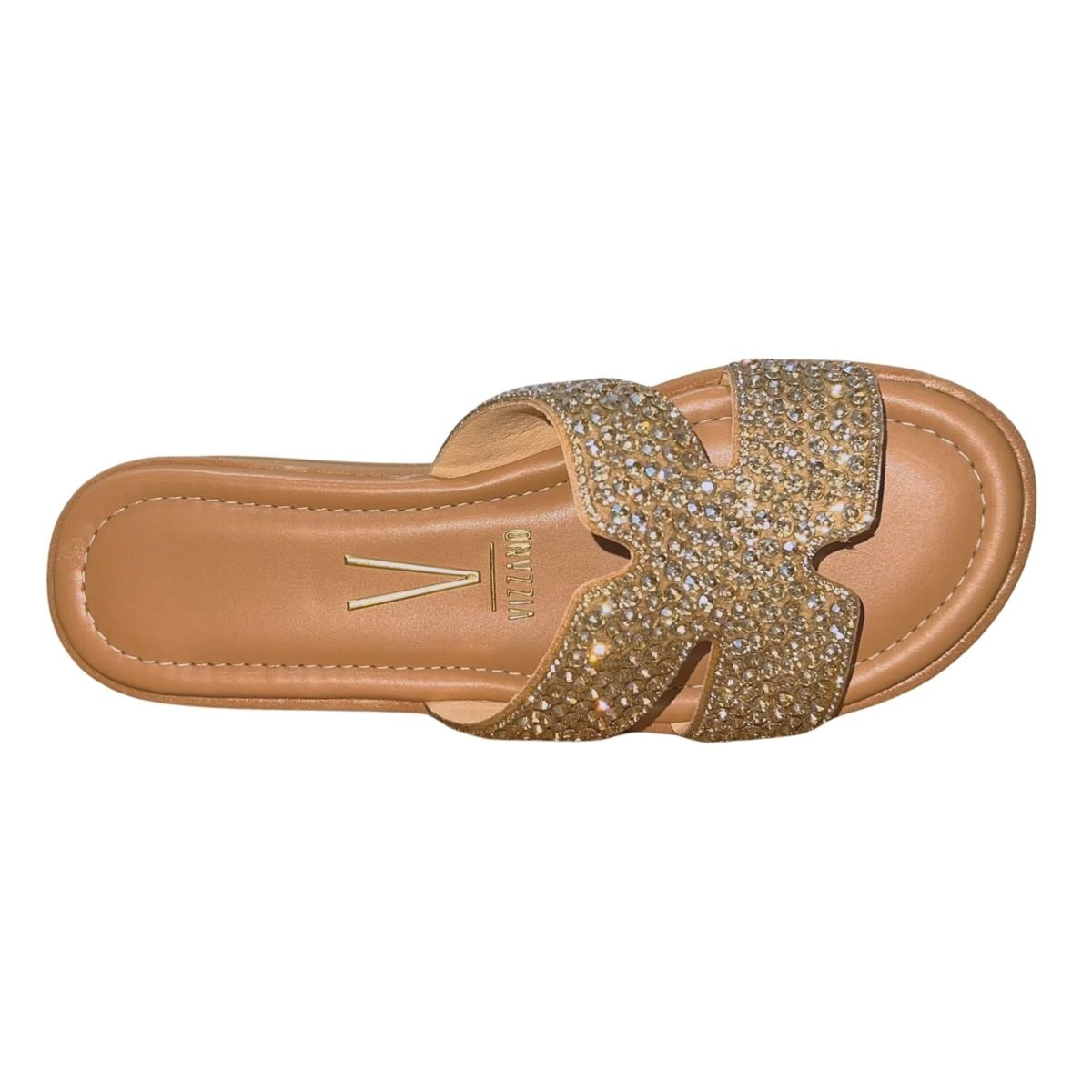 Sandália Flatform Slide com Pedrarias Feminino Vizzano 6492.334 Marrom Dourado 3
