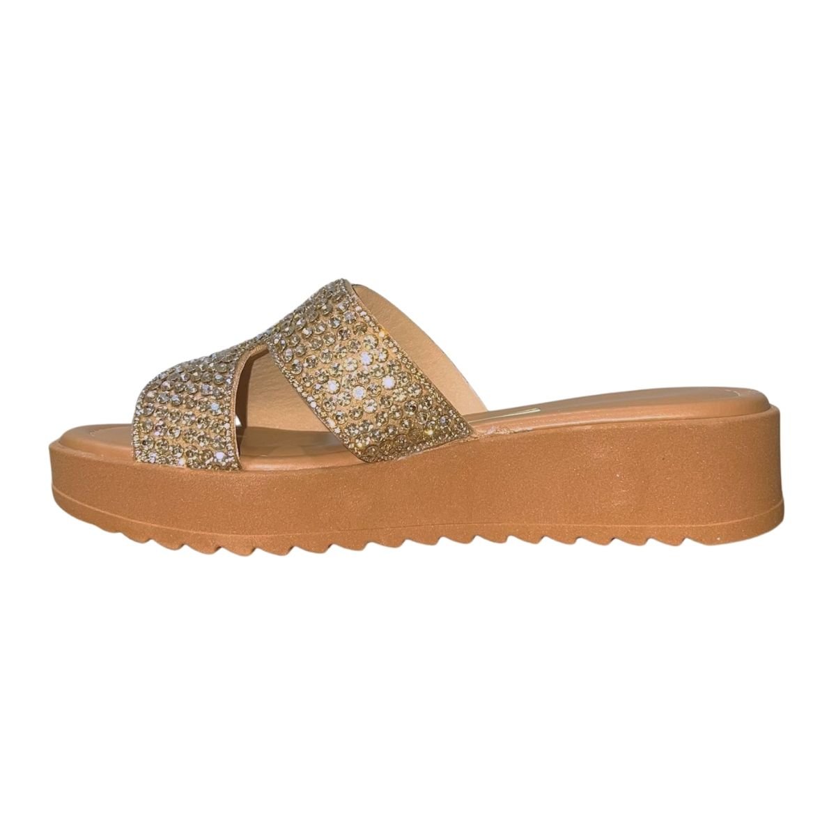 Sandália Flatform Slide com Pedrarias Feminino Vizzano 6492.334 Marrom Dourado 4