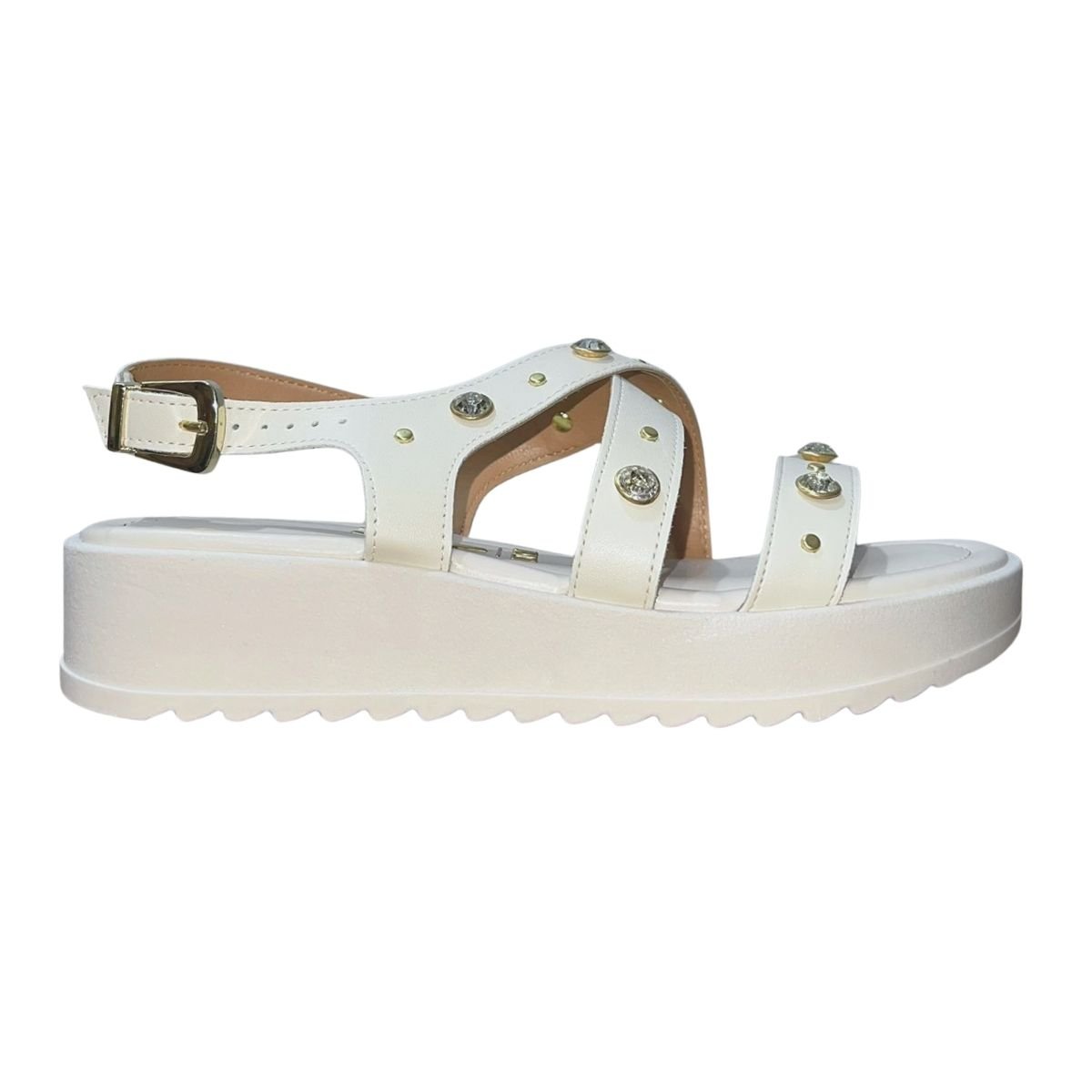 Sandália Papete Flatform com Pedrarias Feminino Vizzano 6492.330 Branco