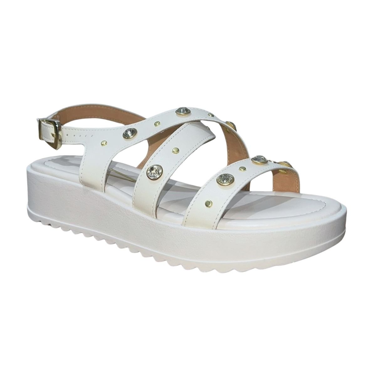 Sandália Papete Flatform com Pedrarias Feminino Vizzano 6492.330 Branco Branco 2