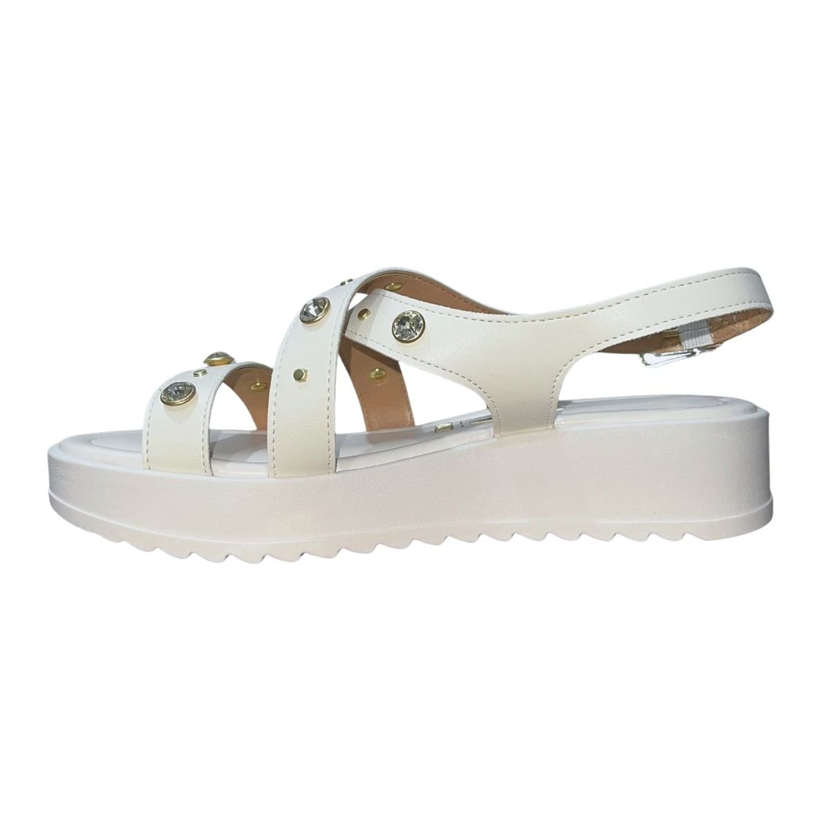 Sandália Papete Flatform com Pedrarias Feminino Vizzano 6492.330 Branco Branco 4