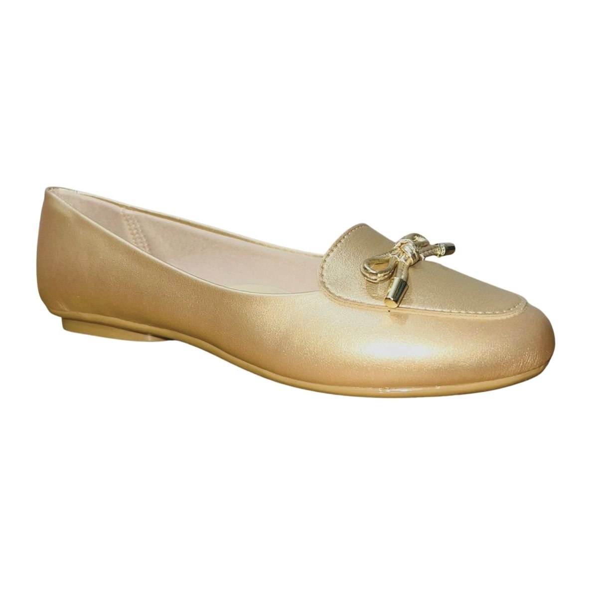 Sapatilha Casual Bico Arredondado com Laço Feminino Moleca 5094.1703 Dourado Dourado 2