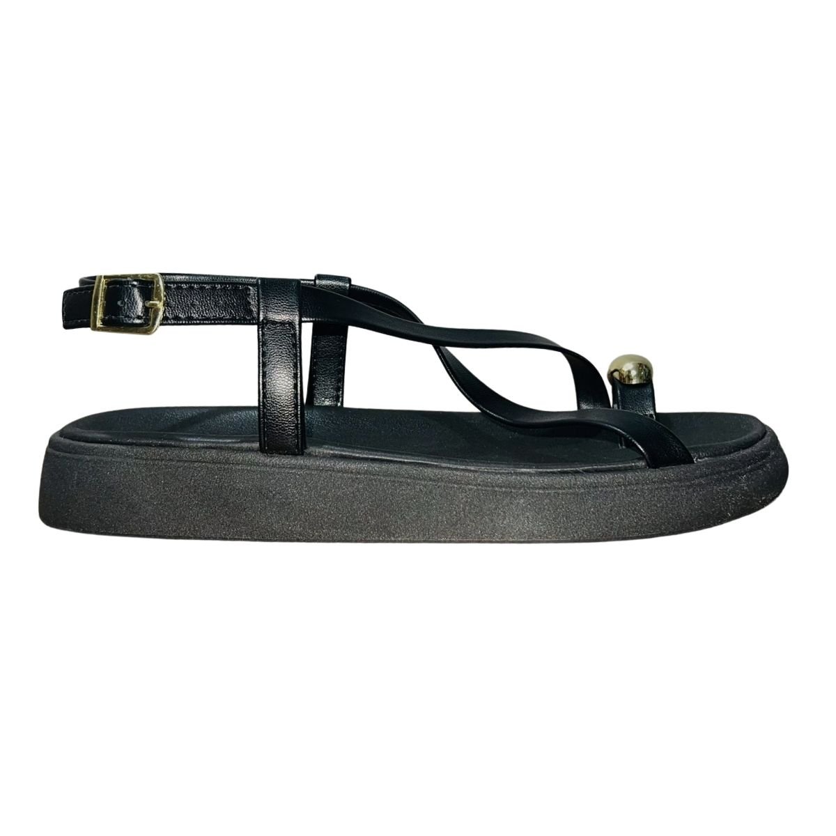 Sandália Rasteira de Dedo Feminino Moleca 5499.107 Preto