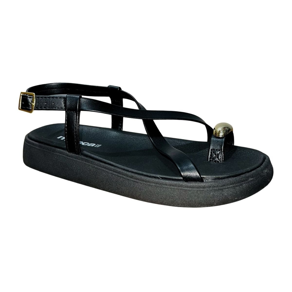 Sandália Rasteira de Dedo Feminino Moleca 5499.107 Preto Preto 2