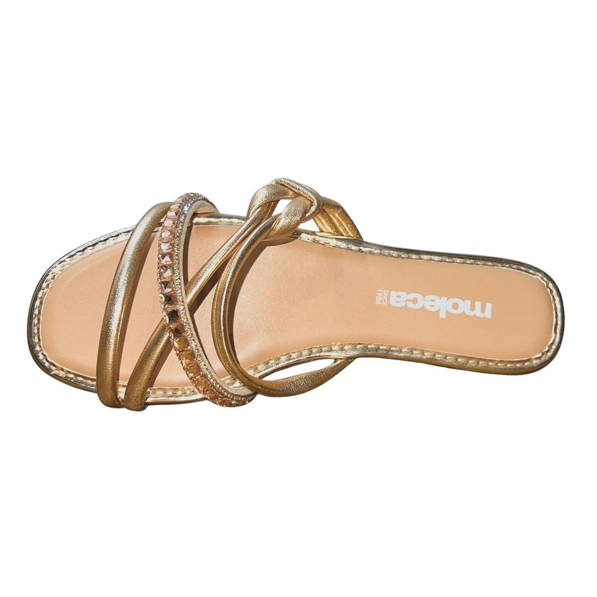 Sandália Rasteira Slide de Tiras Feminino Moleca 5435.547 Dourado Dourado 3