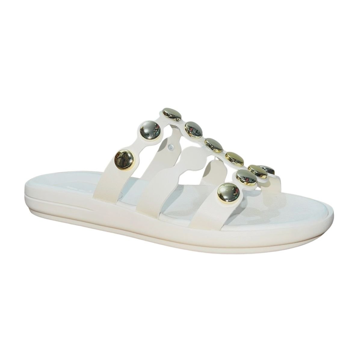 Sandália Rasteira Slide de Tiras Feminino Moleca 5525.105 Branco Branco 2