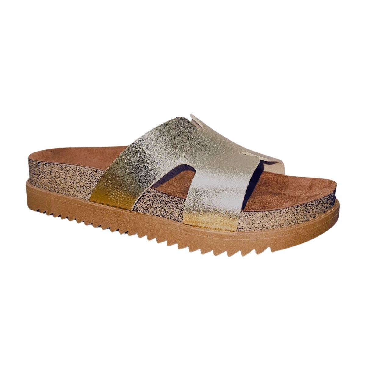 Sandália Papete Flatform Slide Feminino Moleca 5500.100 Dourado Dourado 2