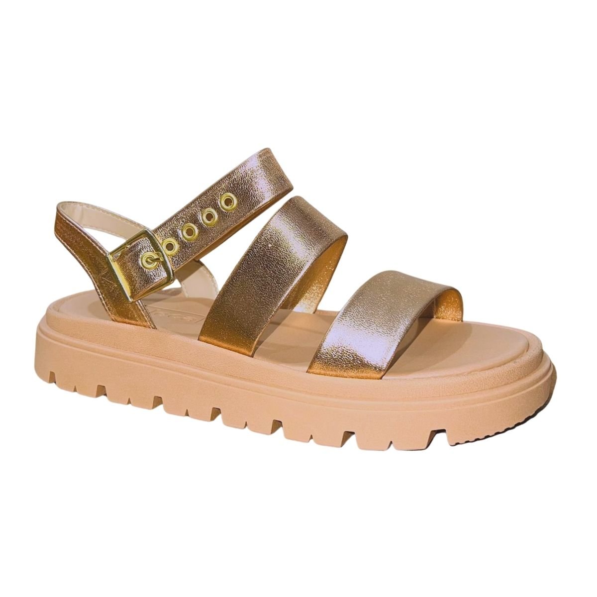 Sandália Papete Flatform Tratorada Feminino Moleca 5504.101 Dourado Dourado 2