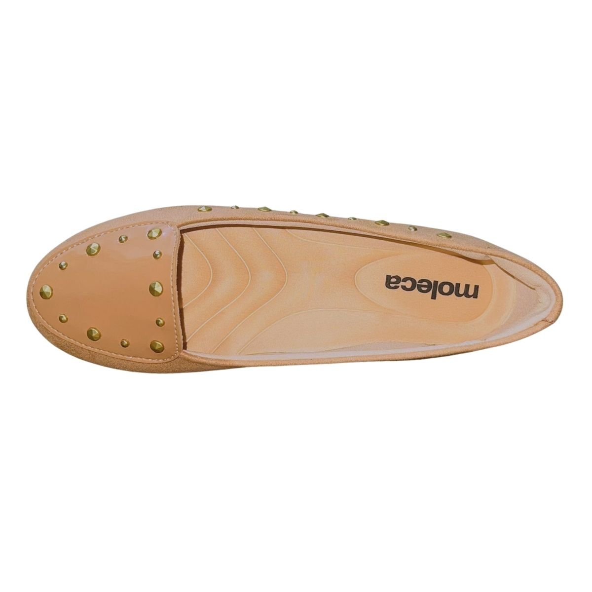 Mocassim Rasteiro de Camurça com Tachas Feminino Moleca 5800.112 Nude Nude 3
