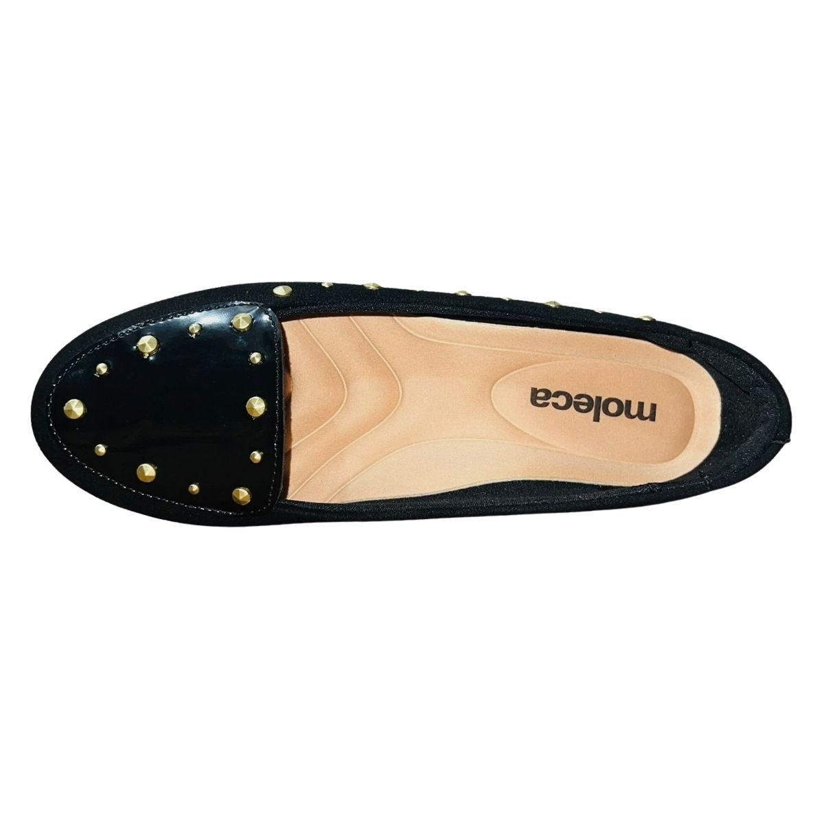 Mocassim Rasteiro de Camurça com Tachas Feminino Moleca 5800.112 Preto Preto 3