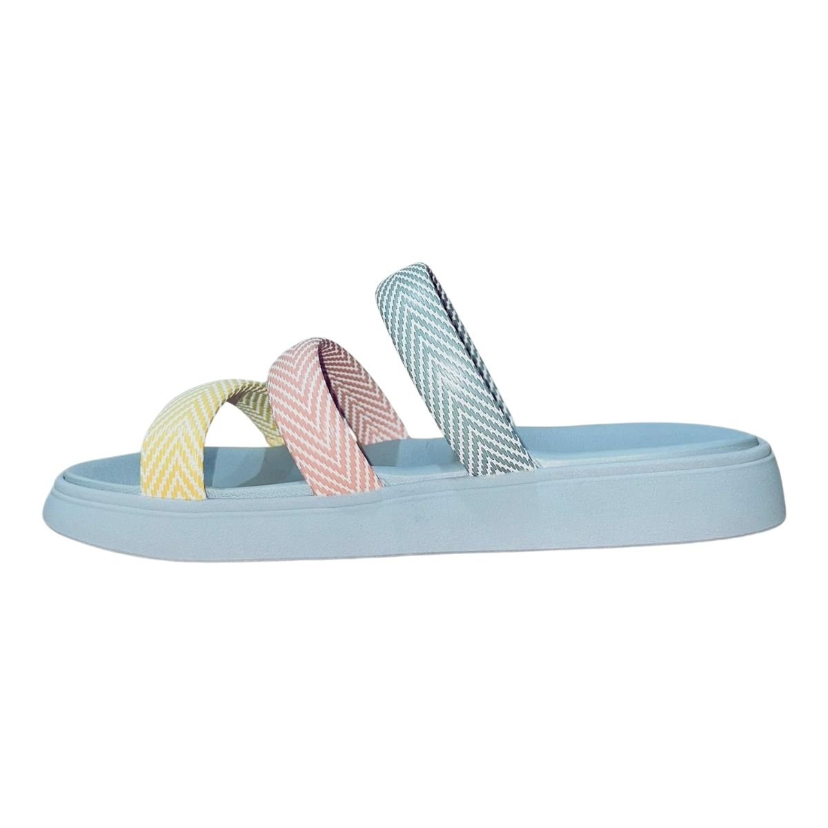 Sandália Rasteira Slide de Tiras Feminino Moleca 5469.146 Azul Azul 4