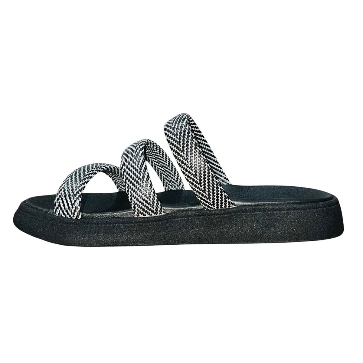 Sandália Rasteira Slide de Tiras Feminino Moleca 5469.146 Preto Preto 4