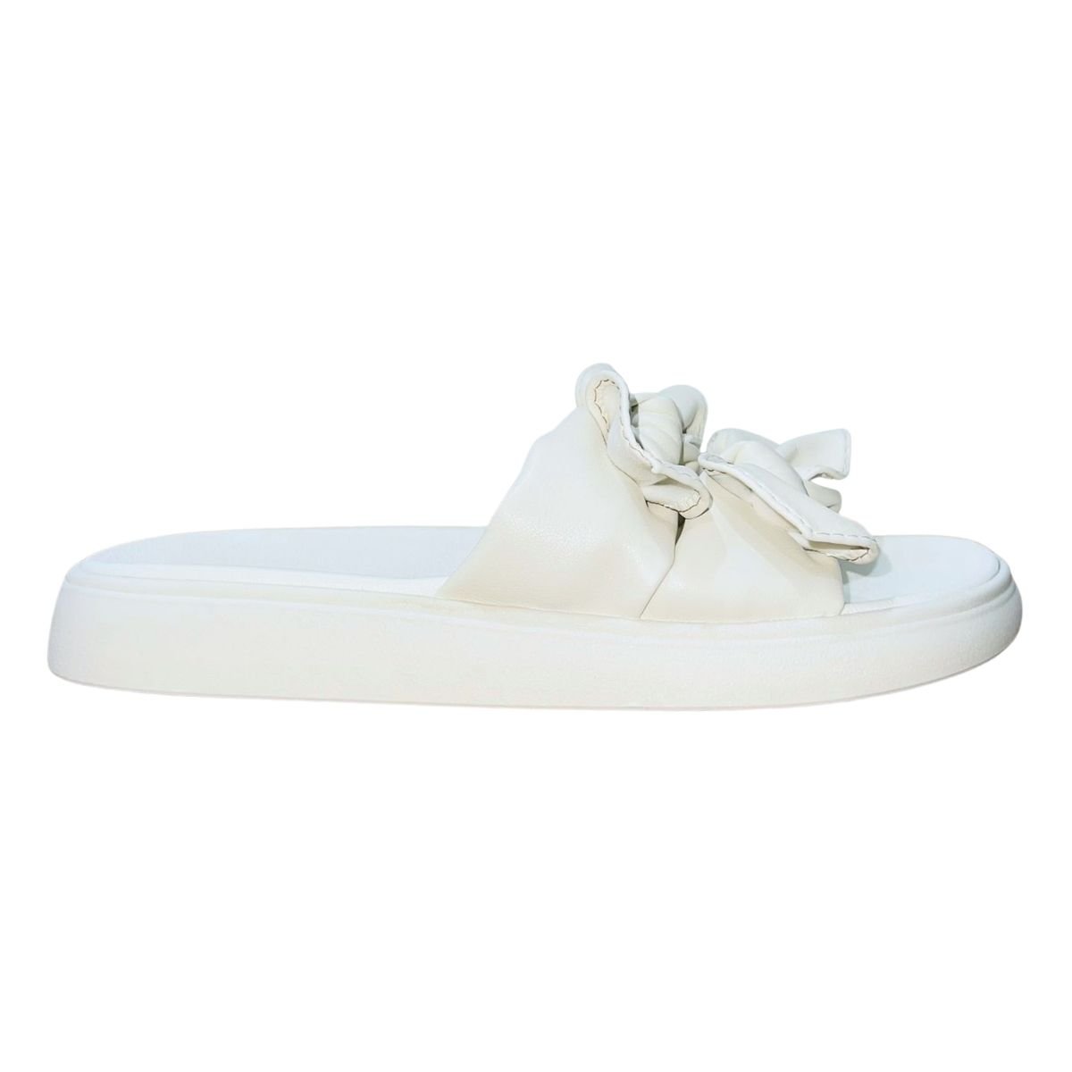 Tamanco Rasteiro Slide com Babado Feminino Moleca 5469.149 Branco