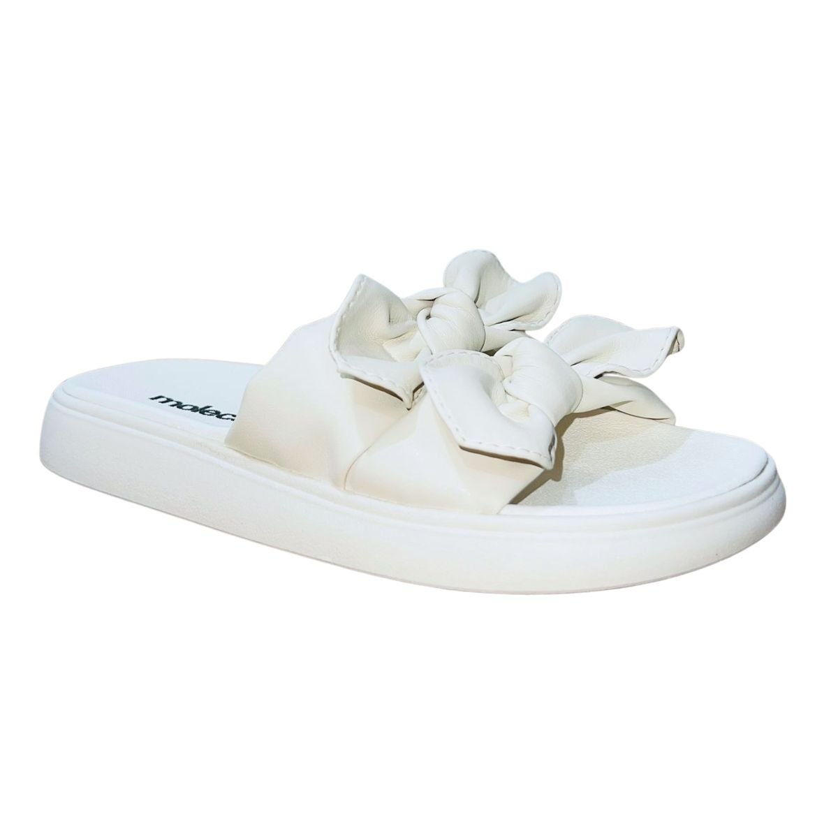Tamanco Rasteiro Slide com Babado Feminino Moleca 5469.149 Branco Branco 2