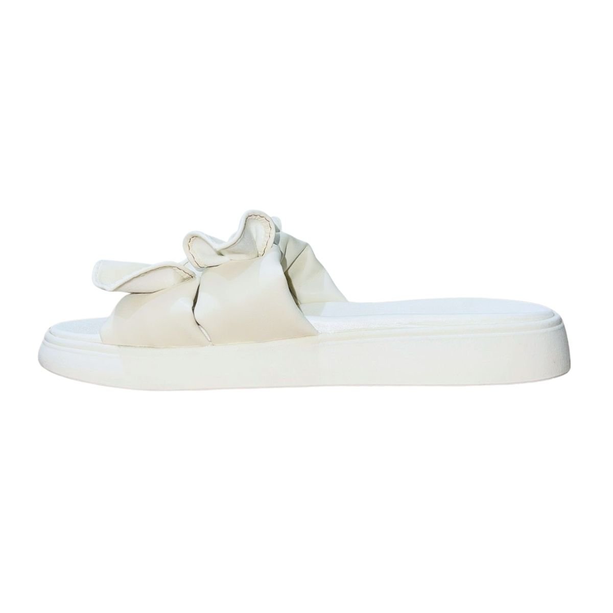 Tamanco Rasteiro Slide com Babado Feminino Moleca 5469.149 Branco Branco 4