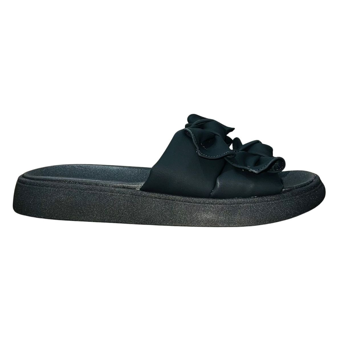 Tamanco Rasteiro Slide com Babado Feminino Moleca 5469.149 Preto
