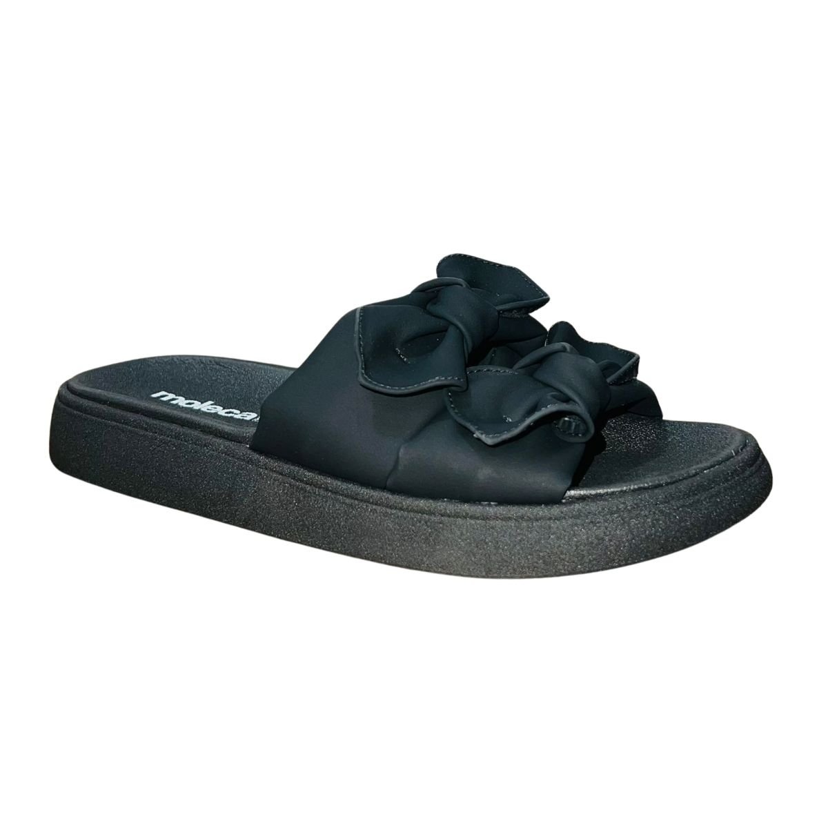 Tamanco Rasteiro Slide com Babado Feminino Moleca 5469.149 Preto Preto 2