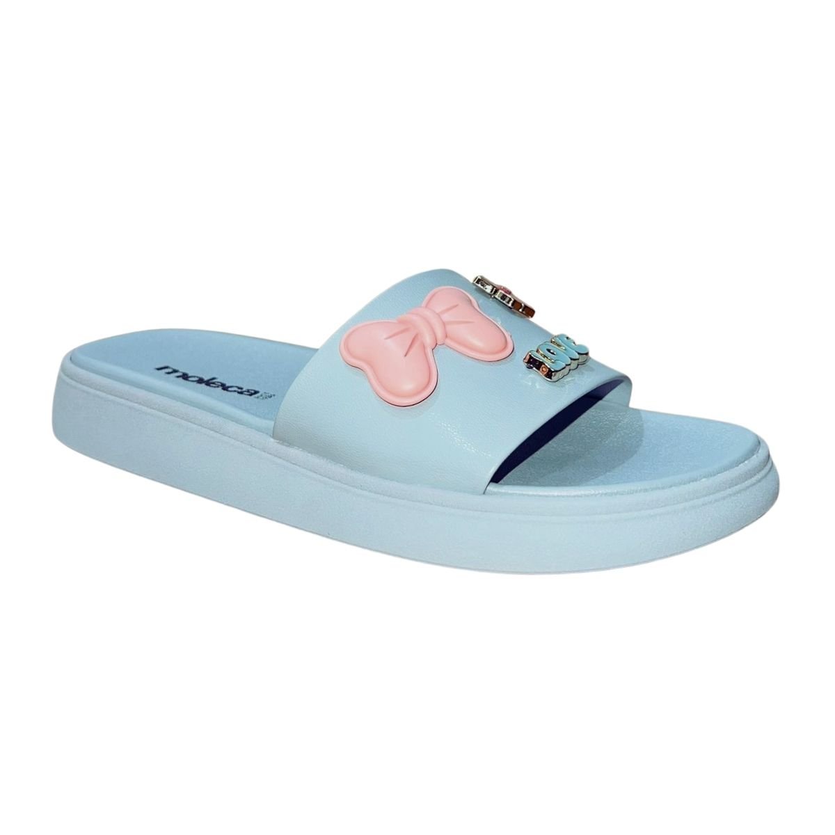 Tamanco Rasteiro Slide com Aplique Feminino Moleca 5469.151 Azul Azul 2